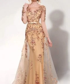 MNM Couture - 9621 Illusion Bateau Neck A-Line Dress