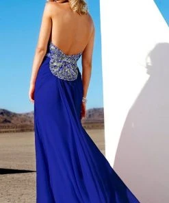 MNM Couture Bejeweled Straight Sheath Dress 7310 - 1 Pc Royal Blue In Size 4 Available Formal Gowns