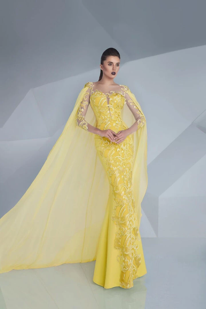 MNM Couture - Embroidered Illusion Cape Gown G0603 Formal Gowns 5 MNM Couture - Embroidered Illusion Cape Gown G0603 Formal Gowns