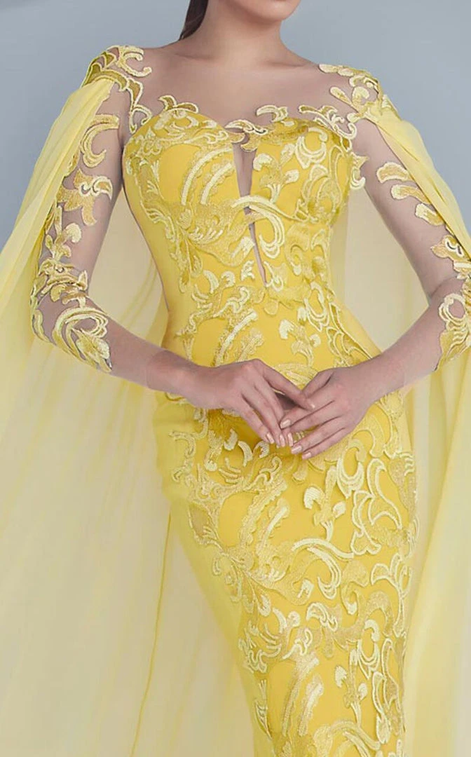 MNM Couture - Embroidered Illusion Cape Gown G0603 Formal Gowns 6 MNM Couture - Embroidered Illusion Cape Gown G0603 Formal Gowns