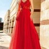 MNM COUTURE - Floral Embroidered V-neck A-line Gown F4884 - 1 Pc Red In Size 2 Available Formal Gowns 1 MNM COUTURE - Floral Embroidered V-neck A-line Gown F4884 - 1 Pc Red In Size 2 Available Formal Gowns