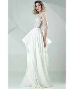 MNM Couture - G0693 Sheer Quarter-Length Sleeve Evening Gown