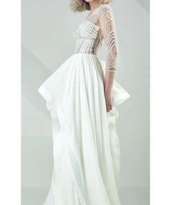 MNM Couture - G0693 Sheer Quarter-Length Sleeve Evening Gown