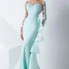 MNM Couture - G0739 Beaded Long Sleeved Fitted Mermaid Gown
