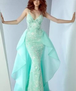 MNM Couture - G0836 Embroidered Ruffle Overlay Skirt Dress Formal Gowns