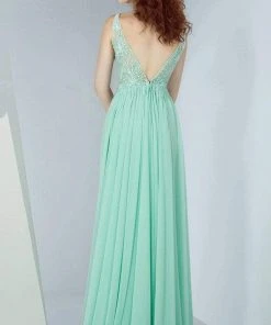 MNM Couture - G0843 Floral Illusion Lace Plunging V-Neck Gown