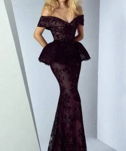 MNM Couture - G0850 Off-Shoulder Peplum Detailed Mermaid Gown