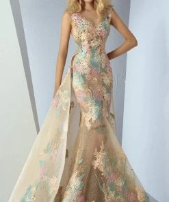 MNM Couture - G0863 Bejeweled Blossom Appliqued Mermaid Gown Formal Gowns