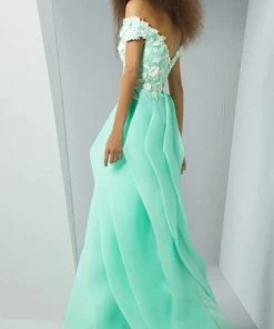 MNM Couture - G0878 Floral Embellished Illusion Off-Shoulder Gown Formal Gowns