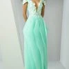 MNM Couture - G0878 Floral Embellished Illusion Off-Shoulder Gown Formal Gowns