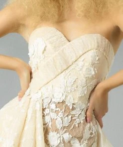 MNM Couture - G0882 Strapless Rosette Applique Peplum Long Gown 7 MNM Couture - G0882 Strapless Rosette Applique Peplum Long Gown