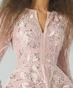 Formal Gowns MNM Couture - G0886 Long Sleeve Plunging V-Neck Split Peplum Lace Gown 7 Formal Gowns MNM Couture - G0886 Long Sleeve Plunging V-Neck Split Peplum Lace Gown