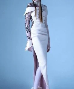 MNM Couture - G0931 Embellished One Long Sleeve Pleated Gown Formal Gowns