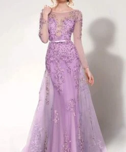 Formal Gowns MNM COUTURE - Illusion Bateau Neck A-Line Dress 9621 - 1 Pc Red In Size 18 Available