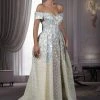 MNM Couture - K3533 Off Shoulder Floral Pleated Ballgown Formal Gowns