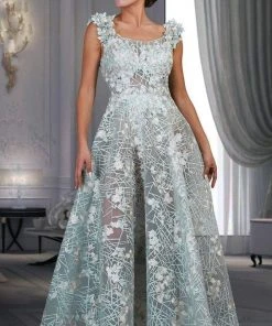 MNM Couture - K3540 Sleeveless Floral Scoop Pleated Long Gown Formal Gowns