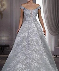 MNM Couture - K3542 Off-Shoulder Floral Applique Ballgown