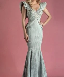 MNM Couture - K3545 Embellished Deep V-neck Mermaid Dress Formal Gowns