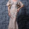 MNM Couture - K3565 Butterfly Sleeves V-neck Embellished Gown Formal Gowns