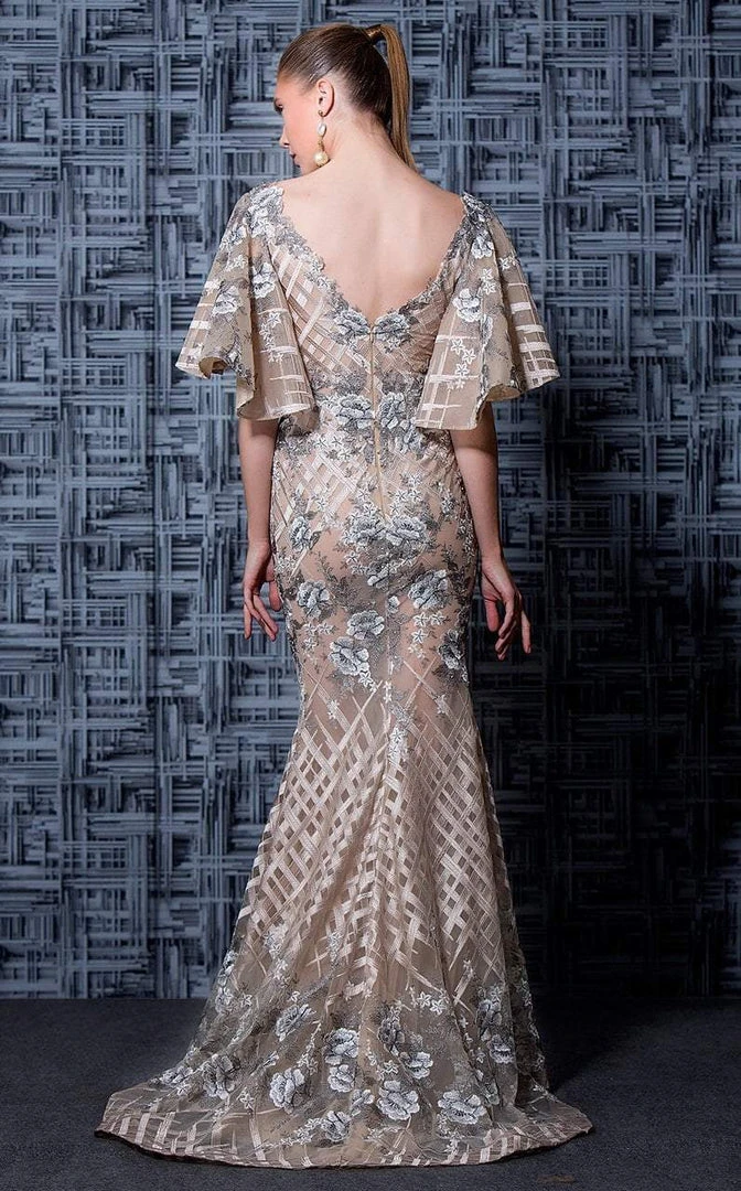 MNM Couture - K3565 Butterfly Sleeves V-neck Embellished Gown Formal Gowns 4 MNM Couture - K3565 Butterfly Sleeves V-neck Embellished Gown Formal Gowns