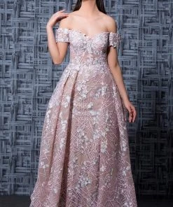 MNM Couture - K3567 Embroidered Off-Shoulder Pleated Ballgown Formal Gowns