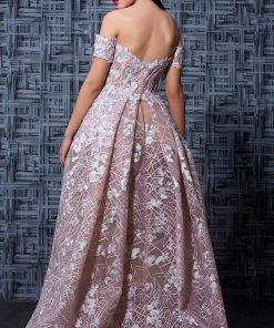 MNM Couture - K3567 Embroidered Off-Shoulder Pleated Ballgown Formal Gowns