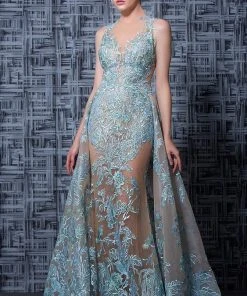 MNM Couture - K3596 Embroidered Illusion Dress With Overskirt