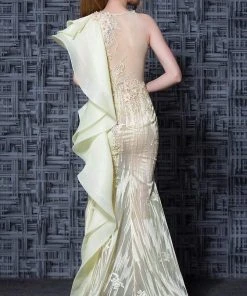 MNM Couture - K3608 Floral Applique Trumpet Dress With Train