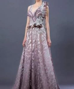 MNM COUTURE - K3649 Embellished V-neck A-line Dress