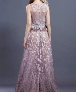 MNM COUTURE - K3649 Embellished V-neck A-line Dress