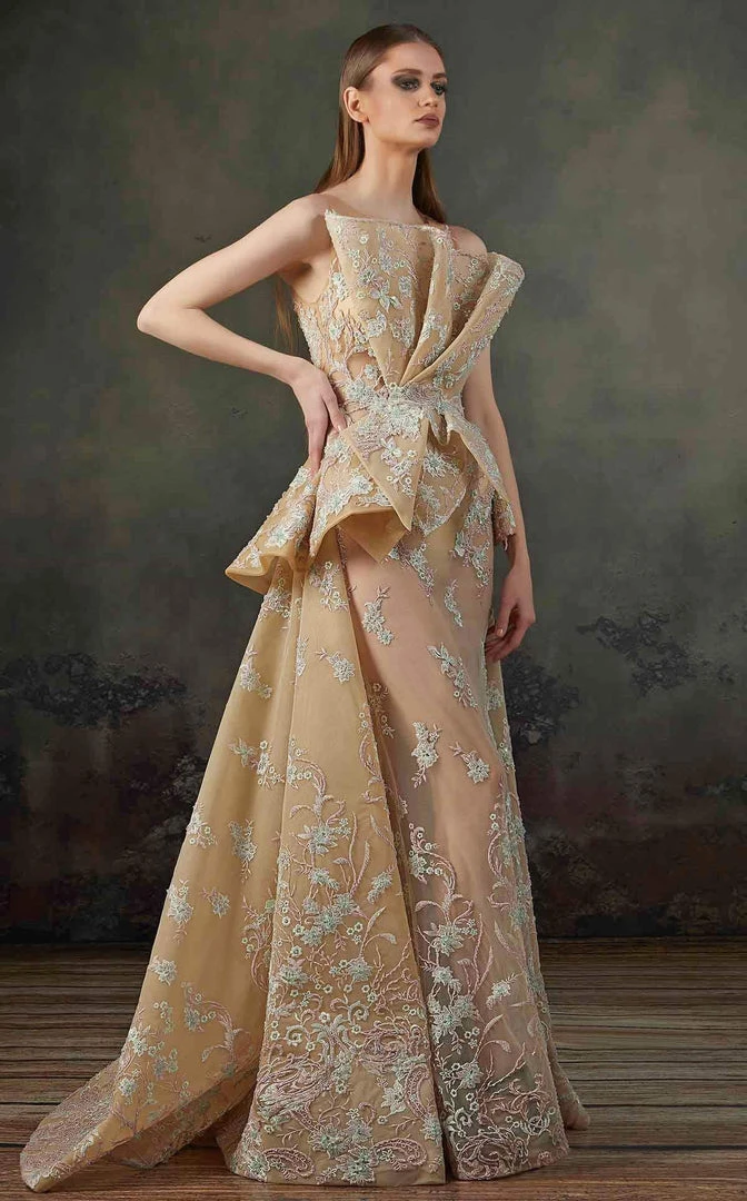 MNM COUTURE - K3708 Embroidered High Neck Ruffled Fitted Dress Formal Gowns 3 MNM COUTURE - K3708 Embroidered High Neck Ruffled Fitted Dress Formal Gowns