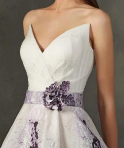 MNM COUTURE - K3709 Strapless Embroidered V-neck A-line Dress