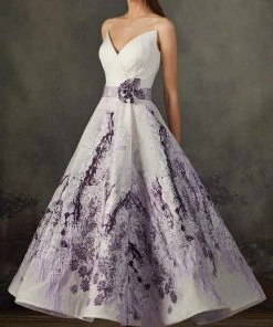 MNM COUTURE - K3709 Strapless Embroidered V-neck A-line Dress