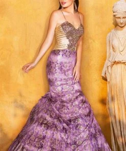 MNM Couture - KH073 Beads And Rhinestone Embellished Mermaid Gown Formal Gowns