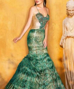 MNM Couture - KH073 Beads And Rhinestone Embellished Mermaid Gown Formal Gowns