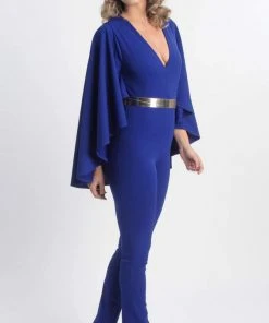 MNM COUTURE - L0025 Cape Sleeve Ankle Length Jumpsuit