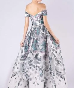 Formal Gowns MNM COUTURE - M0049 Lace Embroidered Off-Shoulder Pleated A-line Dress