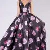 MNM COUTURE - M0063 Plunging Blossom Printed High Slit Gown