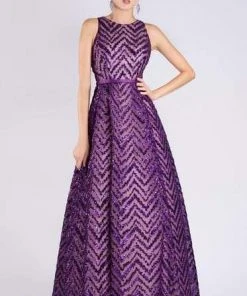 MNM COUTURE - M0065 Sleeveless Chevron Sequined Ballgown Formal Gowns