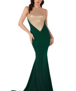 MNM Couture - N0014 Sleeveless Illusion Metallic Trumpet Gown Formal Gowns