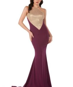 MNM Couture - N0014 Sleeveless Illusion Metallic Trumpet Gown Formal Gowns