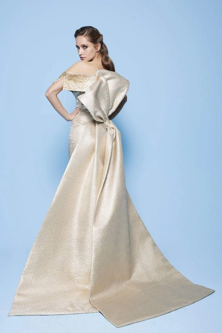 MNM Couture - N0229 Floral Beaded Off-Shoulder Column Dress 4 MNM Couture - N0229 Floral Beaded Off-Shoulder Column Dress