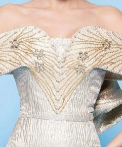 MNM Couture - N0229 Floral Beaded Off-Shoulder Column Dress 9 MNM Couture - N0229 Floral Beaded Off-Shoulder Column Dress