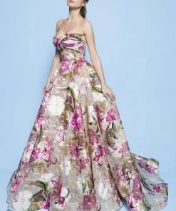 MNM Couture - N0235 Strapless Floral Print Sweetheart Ballgown 6 MNM Couture - N0235 Strapless Floral Print Sweetheart Ballgown