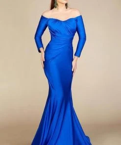 MNM COUTURE - S0003A Long Sleeve Off-shoulder Mermaid Dress Formal Gowns