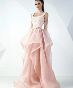 Formal Gowns MNM Couture - Square Neck Ruffled Tulle Evening Gown G0727