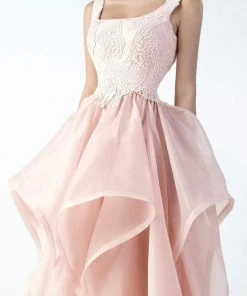 Formal Gowns MNM Couture - Square Neck Ruffled Tulle Evening Gown G0727