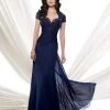 Mon Cheri - 115974 Lace Chiffon A-line Dress - 1 Pc Navy Blue In Size 10 Available