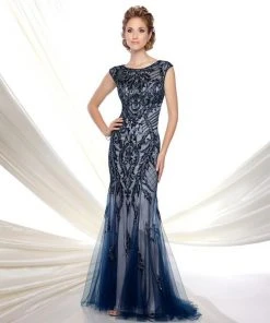 Mon Cheri - 116D31 Embellished Bateau Tulle Trumpet Dress Formal Gowns