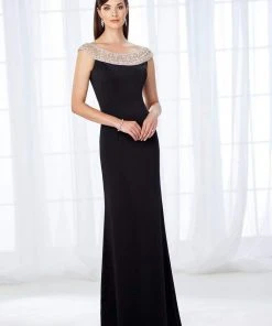 Mon Cheri - 118663 Beaded Bateau Neckline Evening Gown - 2 Pcs Black In Size 4 And Size 6 Available Formal Gowns